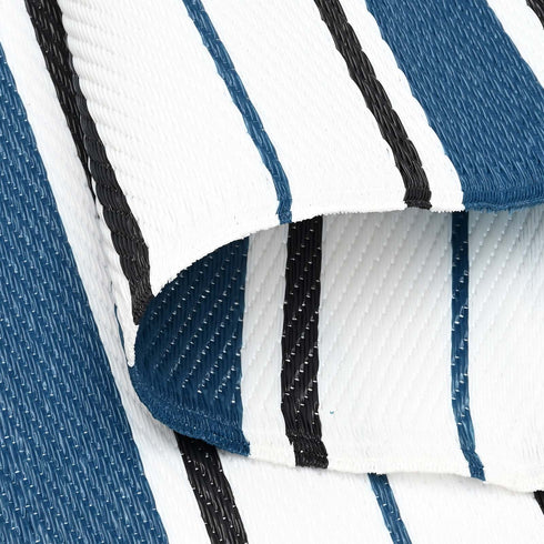 Outdoor Teppich | Für Drinnen und Draußen | Wetterfester Wendeteppich | Leichtgewicht | Blau Streifen